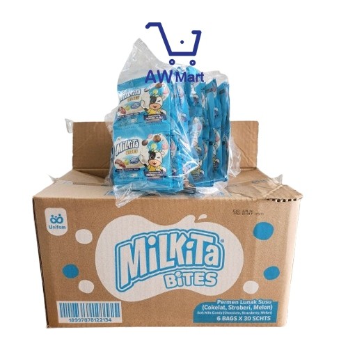 

1 DUS - MILKITA BITES BIRU RENCENG ISI 30 SACHET, PERMEN SUSU