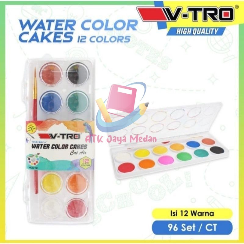 

ATK Jaya - ( 1 PCS ) Cat Air 12 Warna Cat Lukis 24 Warna + Kuas + Palet Water Colors Cakes