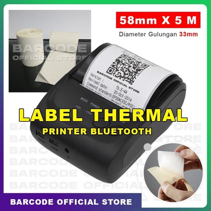 

LABEL THERMAL 58 X 5 M CONTINUOUS FOR PRINTER BLUETOOTH PERIPAGE -TMA69