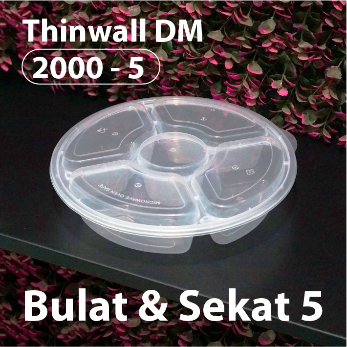 Thinwall DM Bulat 2000 ml Sekat 5 - Wadah Kotak Makanan Partisi