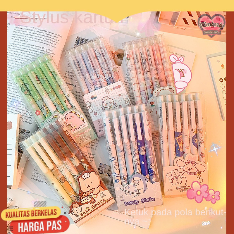 

【Puluz】1 pak berisi 6 pulpen gel kartun/pena gel mekanik pola lucu-（0,5mm hitam）