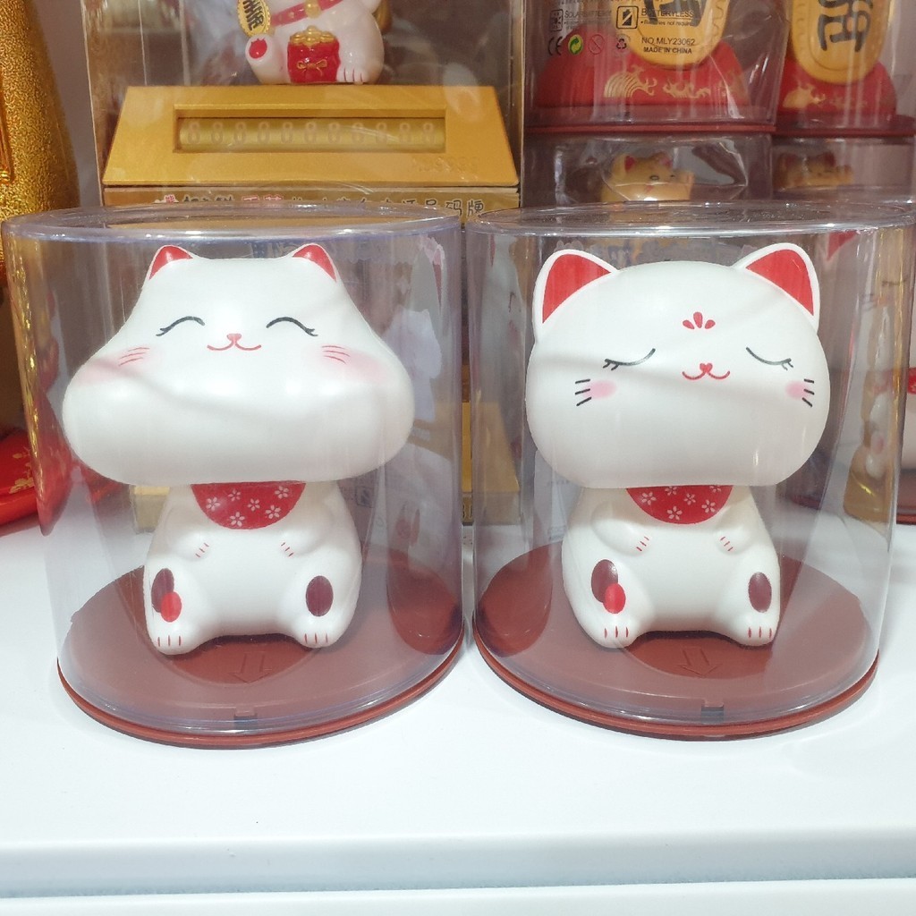 Kucing Maneki Neko putih 13 Cm Gerak Cahaya Lucu Hoki Rejeki