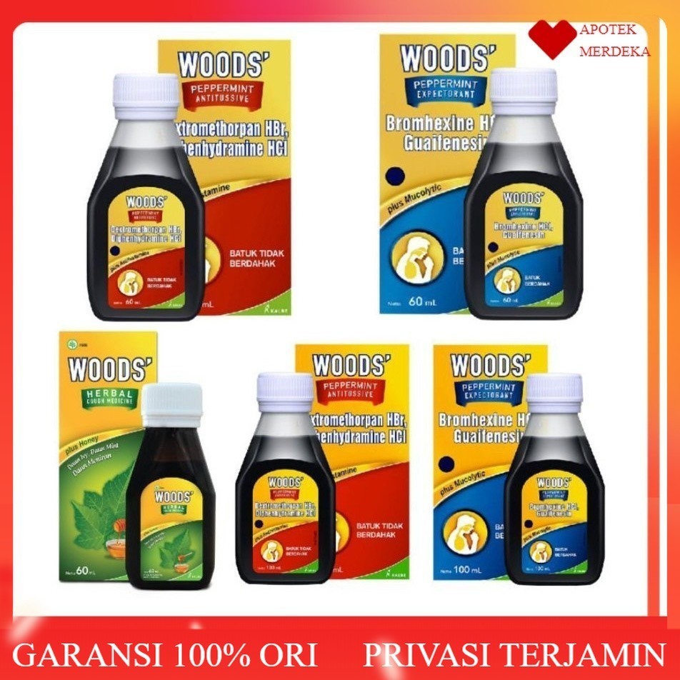 Woods Merah obat batuk kering Tidak Berdahak / Woods Biru Obat Batuk Berdahak / 60 dan 100 ml / wood