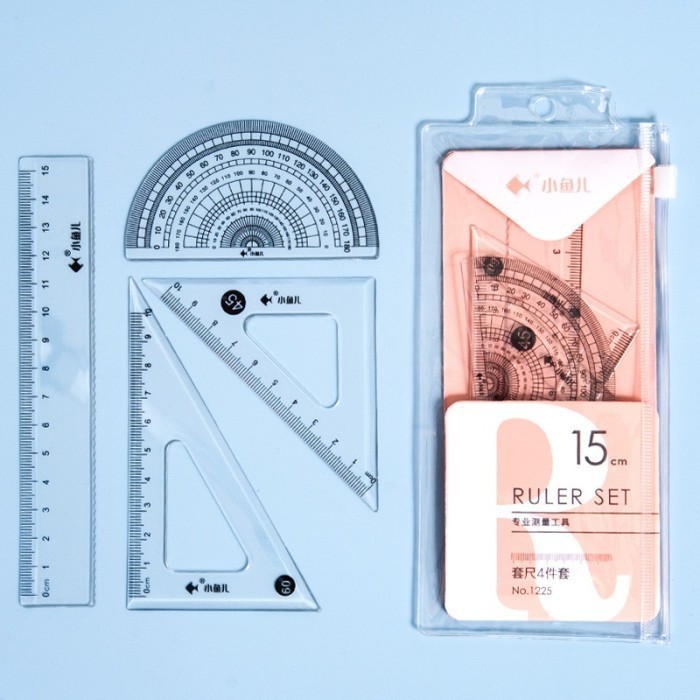 

ACEH.DYA 130920 Penggaris Set Bening Transparan 4in1 15cm Busur Segitiga Lurus Perlengkapan Sekolah Ruller Set Transparant