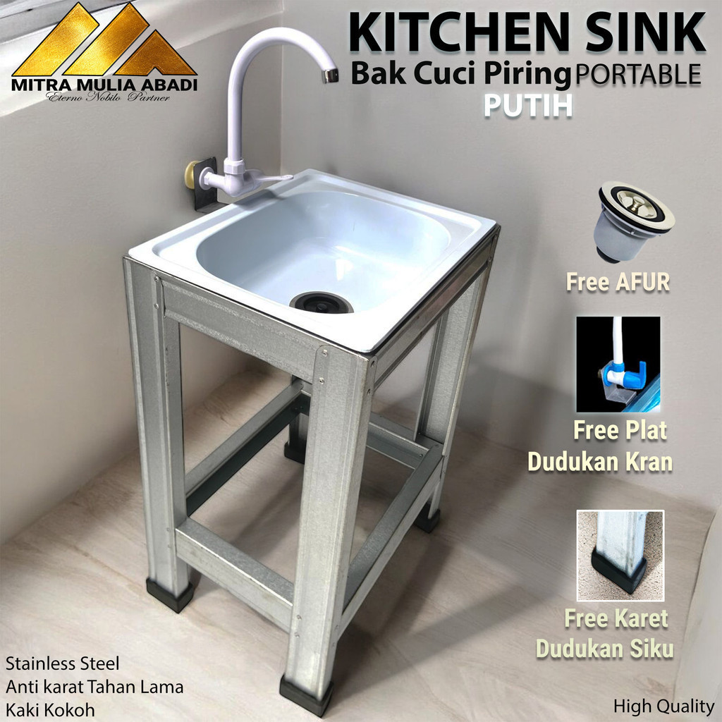Bak Cuci Piring Putih Portable Baja Ringan Uk 50cm Portabel Kitchen Sink Afur - Wastafel Portable Cu