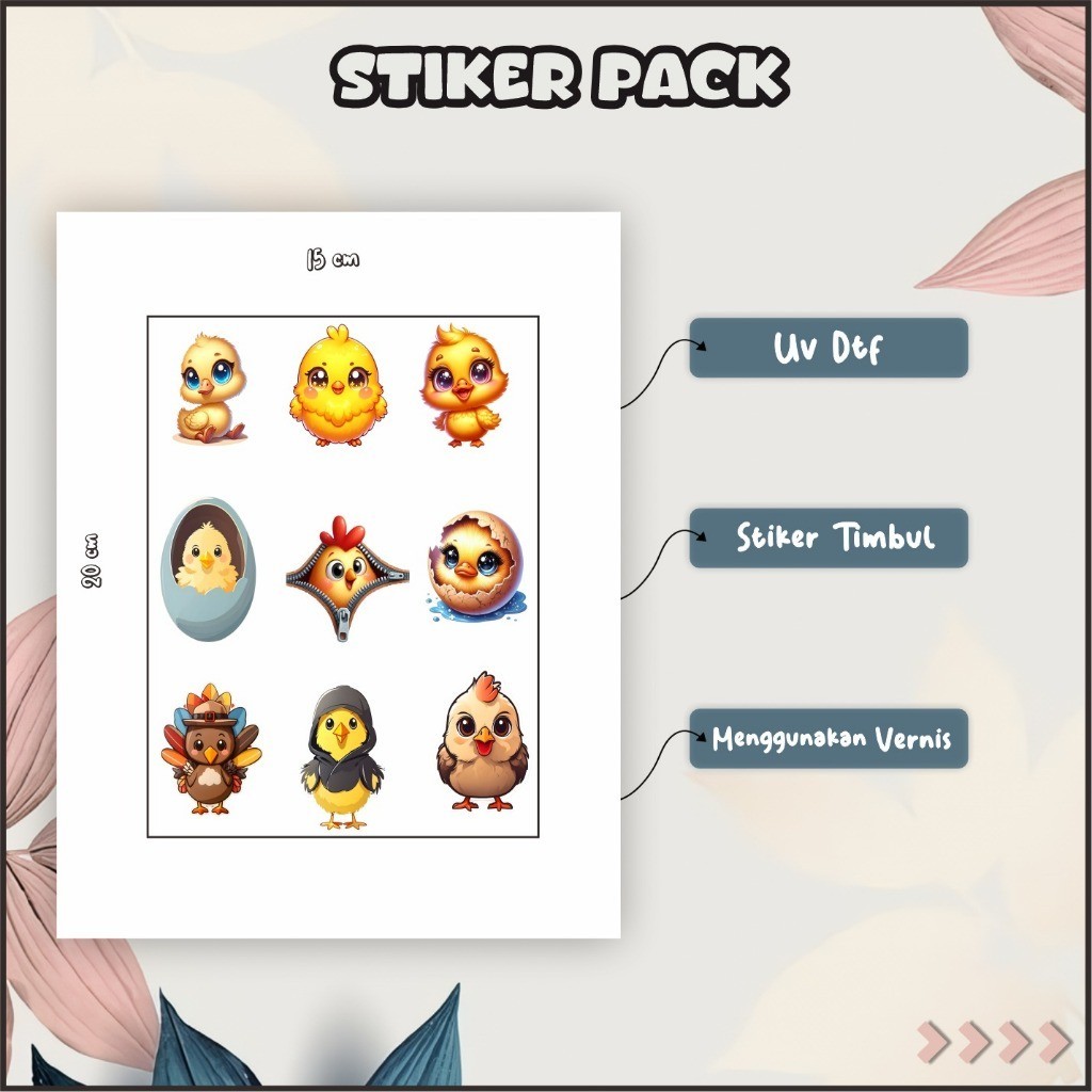 

Sticker Timbul UV DTF Tempel Laptop Kulkas Hape Helm Koper Cermin Pack UV DTF Motif Ayam Kuning P37