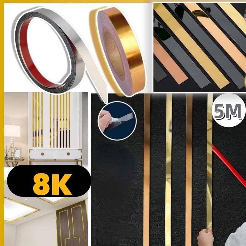 5M Strip Dekoratif Stainless Steel/tiker Dinding Cermin/ List Gold Wall Molding/Stiker Cermin Diri/ 