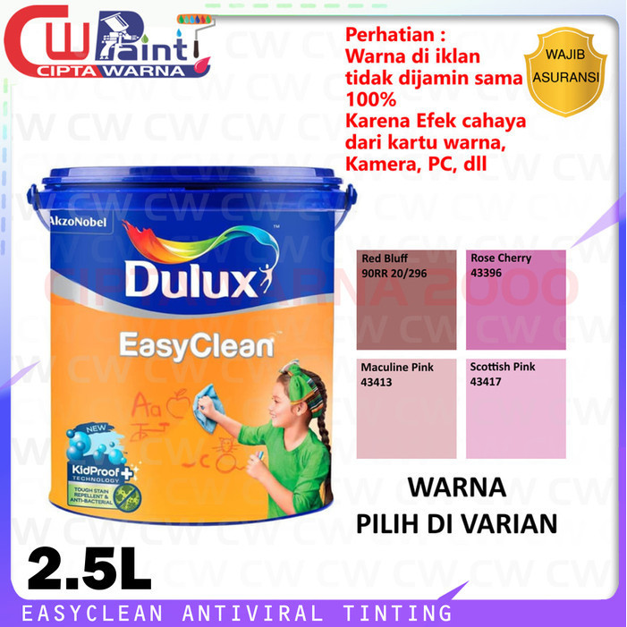 Dulux Easy Clean Tinting Cat Tembok Dinding Interior Anti Noda Pink Merah Red 2.5 Liter