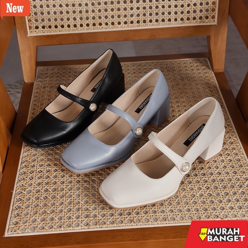 shopee haul sepatu heels wanita Sepatu Chunky High Block Heels Hak Tahu Tinggi 5cm Wanita Kekinian I