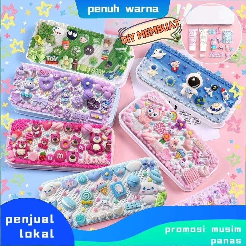 

【Local Delivery 】DIY lem krim Sanrio Kotak alat tulis kreatif/Pensil koper Kapasitas Besar Kotak Penyimpanan/DIY Cream Clay Pencil Case