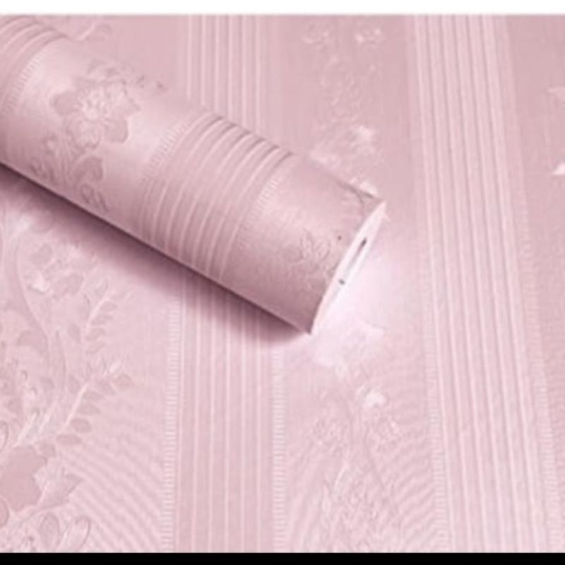 Beli 3 dikirim 4 Wallpaper Dinding Stiker Dinding ekslusif terlaris pink polos tekstur salur batik k