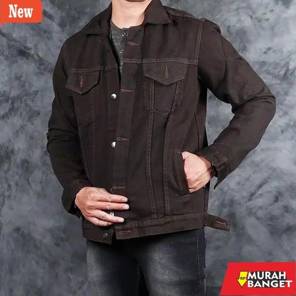 Jaket pria kekinian yg lagi viral- Grosir (2pcs 1kg) Jaket denim Coklat Tua / Jaket Jeans Coklat Tua