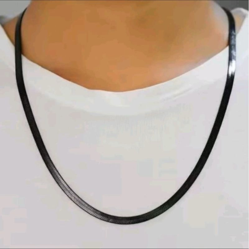 Kalung Titanium Belut Gepeng Anti Karat Warna hitam pria wanita