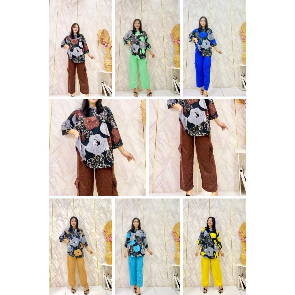 AZ.FS - RPF OOTD One Set Wanita Atasan Full Print Celana Panjang Polos / ONESET KAOS LANICHA / SETCE