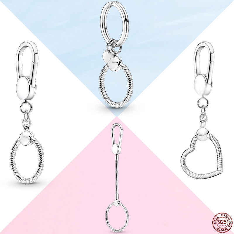 Hot Sale 925 Sterling Silver Moments Bag Charm Holder Key Ring Set Fit Original Pandora Charms Wome