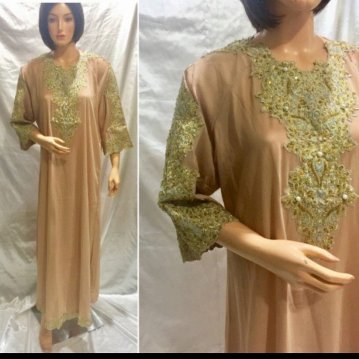 promo ✨ -Kaftan Bordir Payet, Baju Muslim Gamis Kaftan Fashion nita - Putih