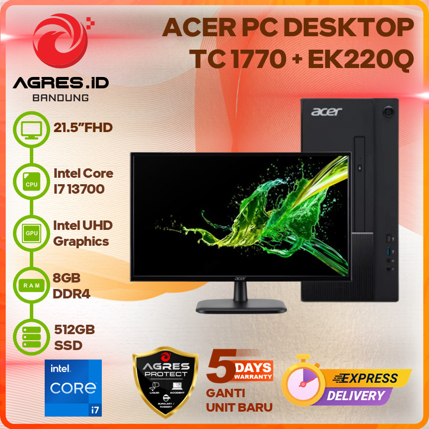 ACER PC DESKTOP TC 1770 I7 13700 8GB 512GB +LED 21.5" EK220Q