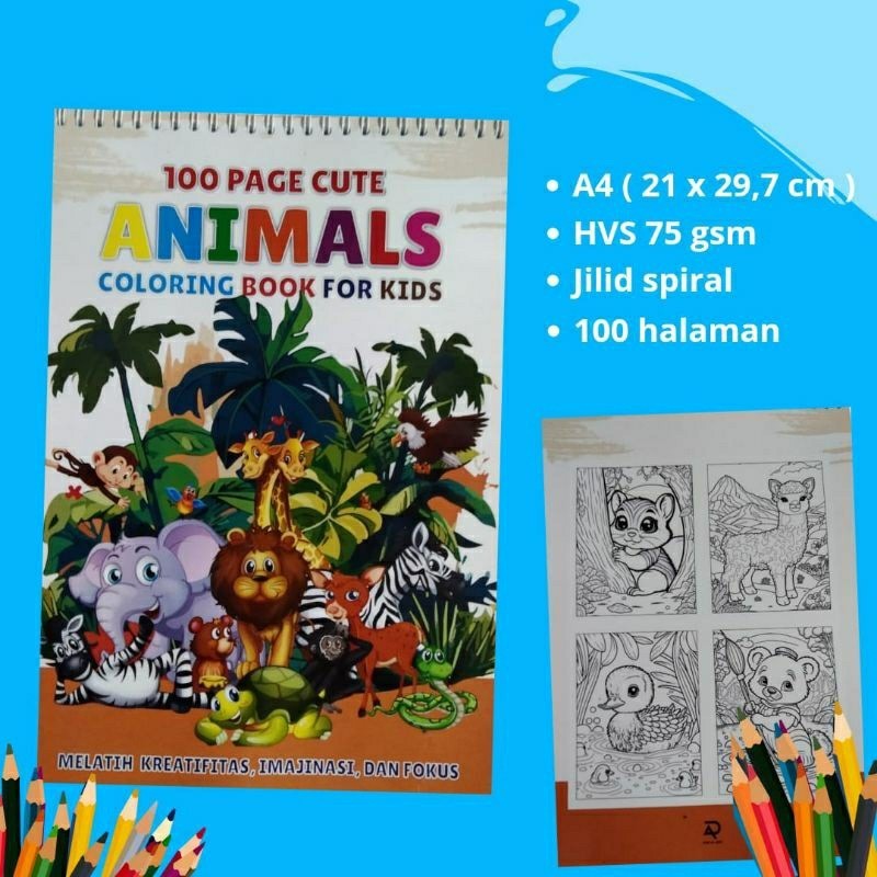 

Buku Mewarnai 100 Page Cute Animal Coloring Book