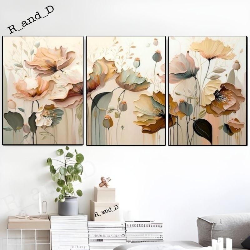 Hiasan Dinding Aesthetic Gambar Bunga Ukuran 120x60, Dekorasi dinding kamar lukisan bunga ukuran bes