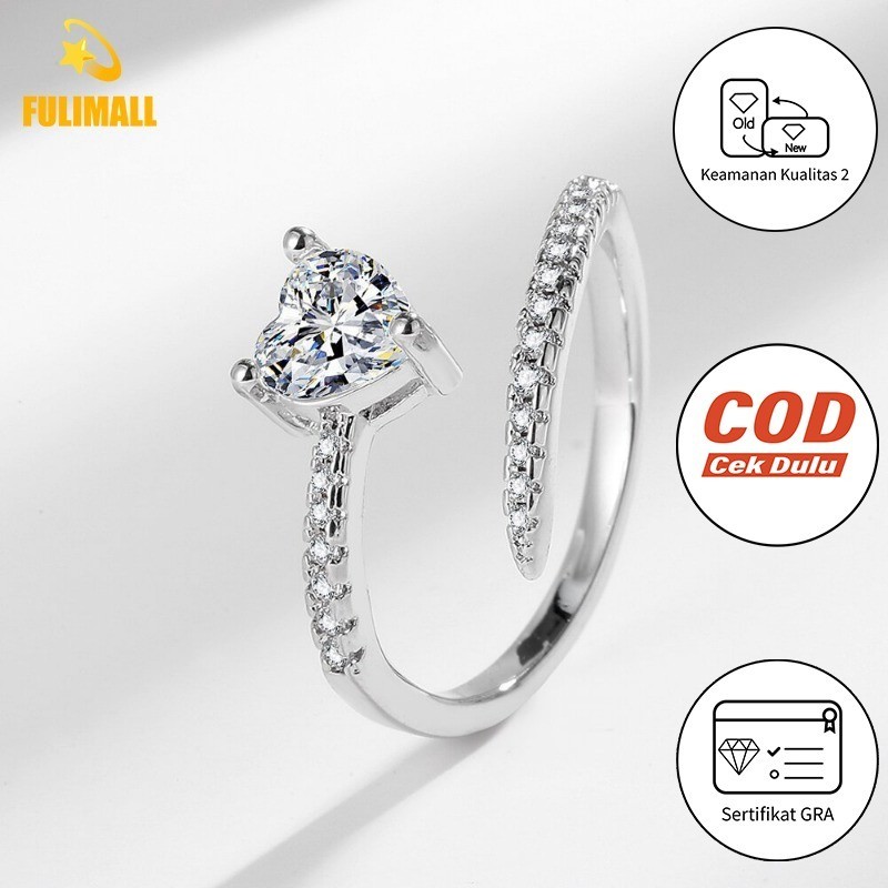 FULIMALL Cincin Jari Indeks Istimewa Wanita Ring Terbuka 1 Karat Moissanite Hati Persik Stok