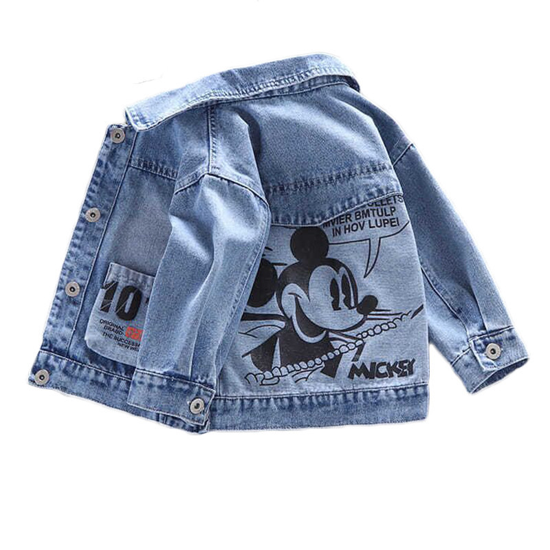 Disney Boys and Girls Mickey Denim Jacket Coat Children's Cotton Coat Cartoon Cute Long Sleeve Fashi
