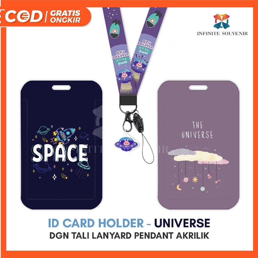 

[N003] UNIVERSE / Name Tag Card Holder Motif Ufo / Luar Angkasa / Planet dengan Tali Lanyard Pendant Akrilik / ID Card Holder Tali Gantungan Acrylic Ufo Lucu / Nametag / Tempat Kartu Flazz / Emoney