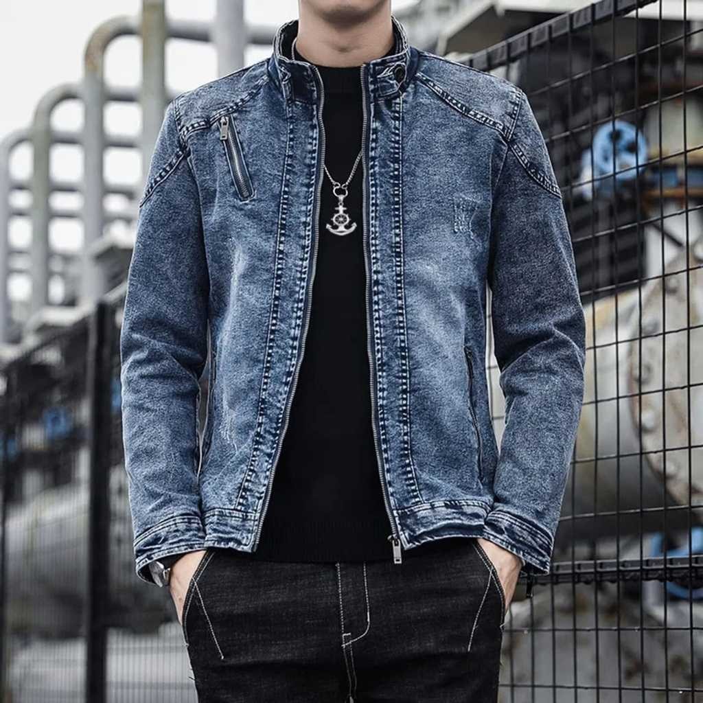 JAKET JEANS PRIA MUSIM DINGIN DENIM TEBAL POLOS ATASAN PRIA TERLARIS Eighteen