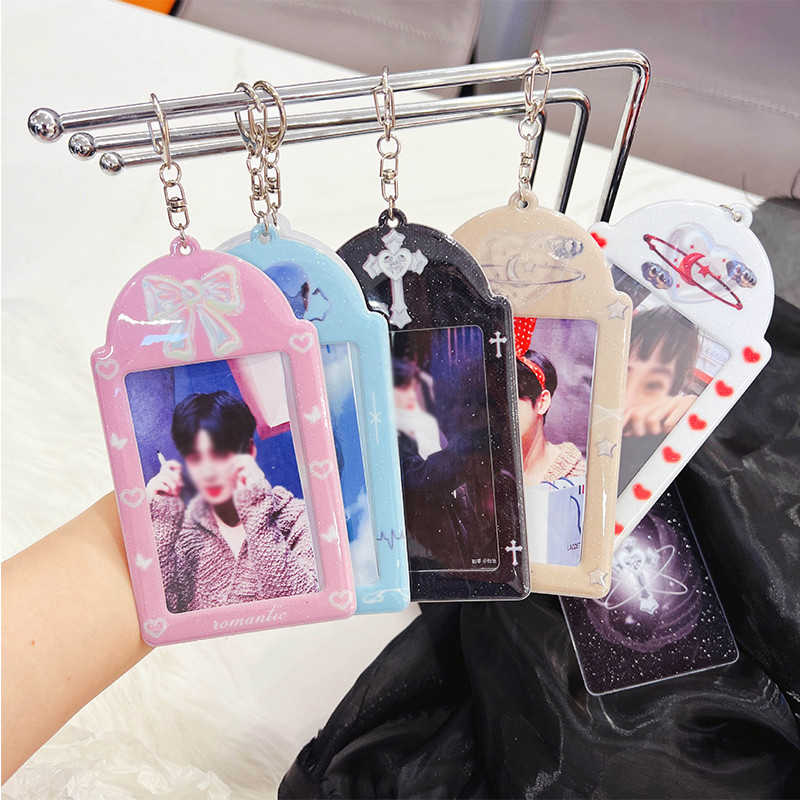 

Cute Love Bow Photocard Holder Keychain K-pop Idol Photo Sleeve ID Card Cover Student Bag Pendant Charm Three Inch Card Sleeve