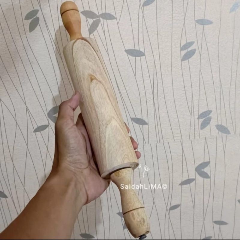 Rolling Pin Kayu Pinus Berputar | Penggiling Adonan Kue Gagang Putar