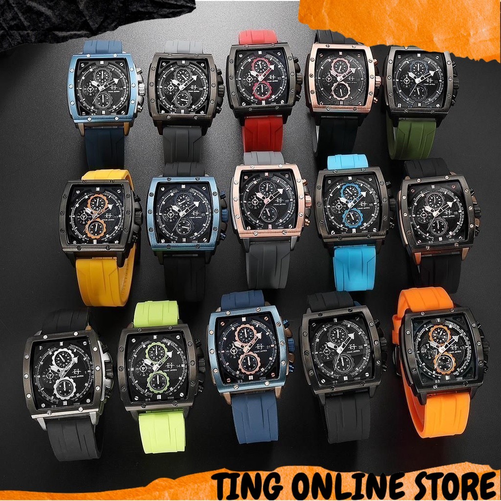 Jam Tangan 9463-1 Original 100%  Evans Jayden Rubber Stainless Water Resistant 10 ATM