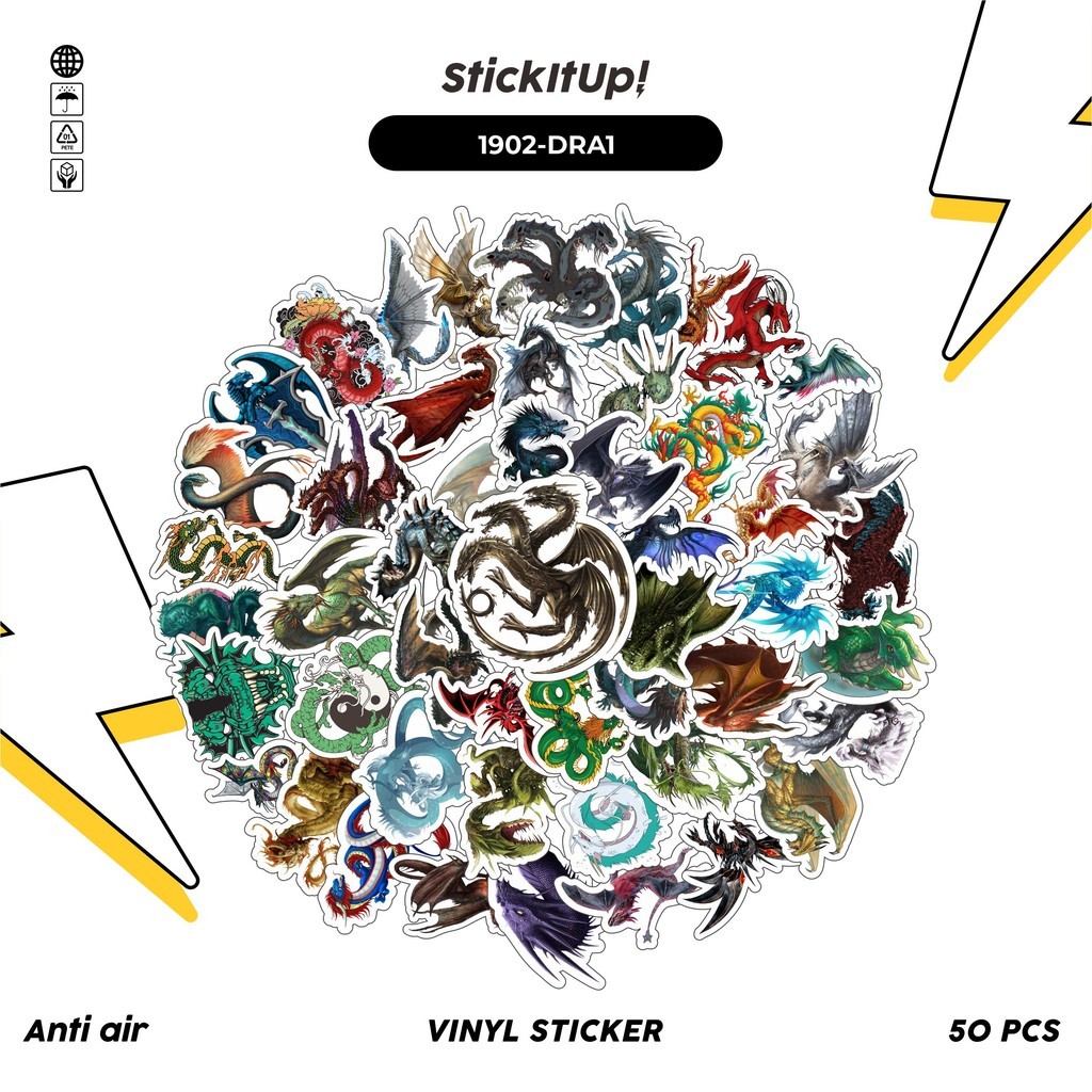 

COD✨ 50 Pcs Stiker DRAGON ILLUSTRATION MIX 01 Lucu Anti Air Untuk Dekorasi Notebook Sepeda Skateboard Handphone DIY