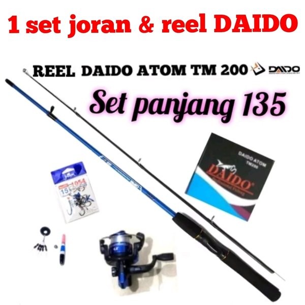 1 Set Alat Pancing Daido Joran Sambung Panjang 135 dan Reel Daido Atom TM 200 Produk Sesuai Foto