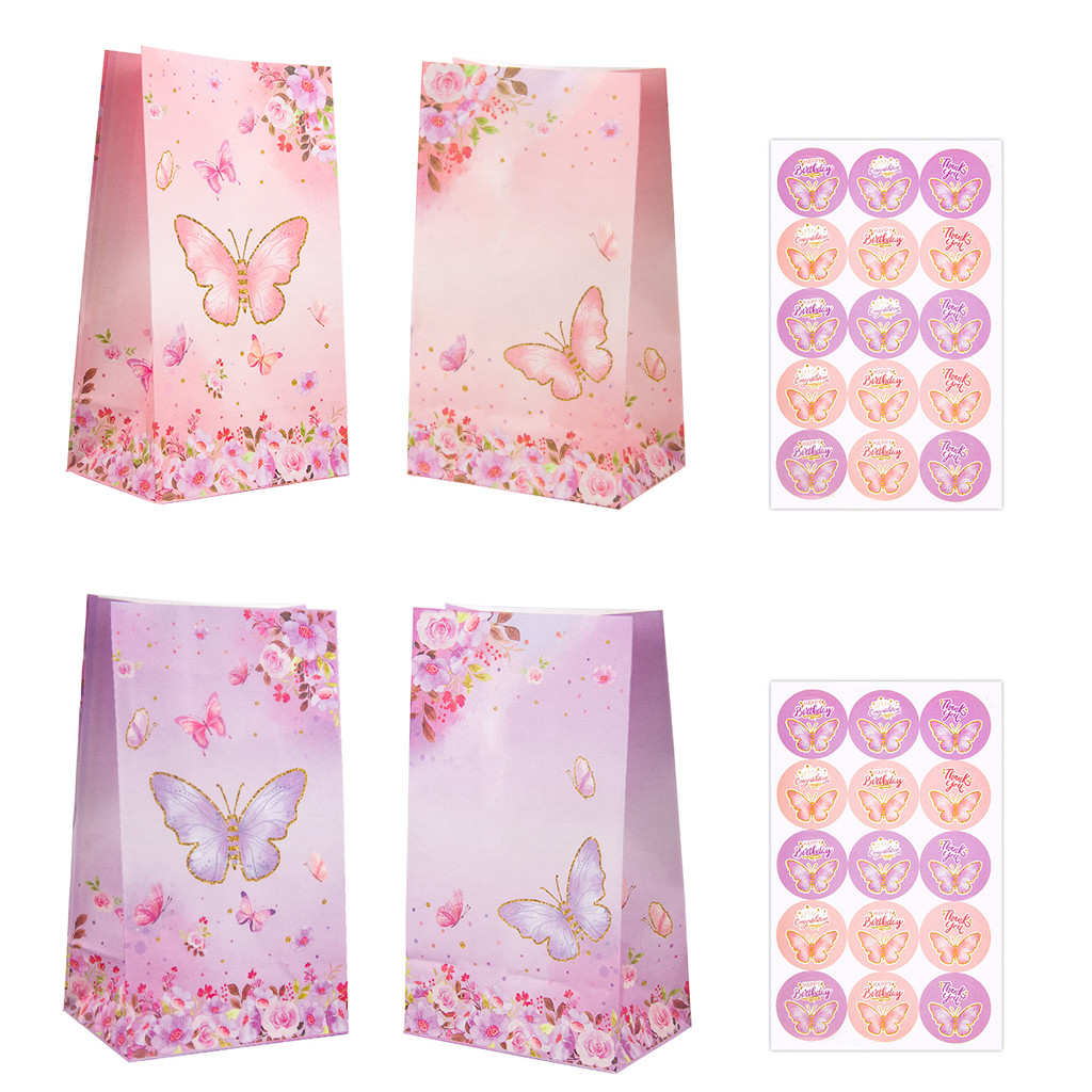 

10pcs Butterfly Theme Gift Bags Packaging Birthday Decoration Baby Shower Party Pink Candy Biscuit Bags Baby Girl Party Favors