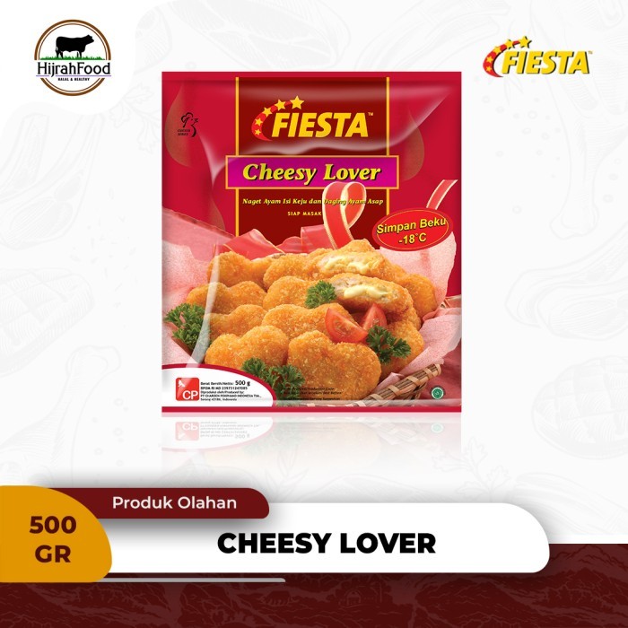 

Fiesta Cheesy Lover 400 gram Naget Ayam Isi Keju dan Daging Ayam Asap Nugget Siap Masak