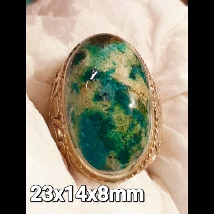 Pirus Hubei multicolour gradasi hijau tosca ring perak