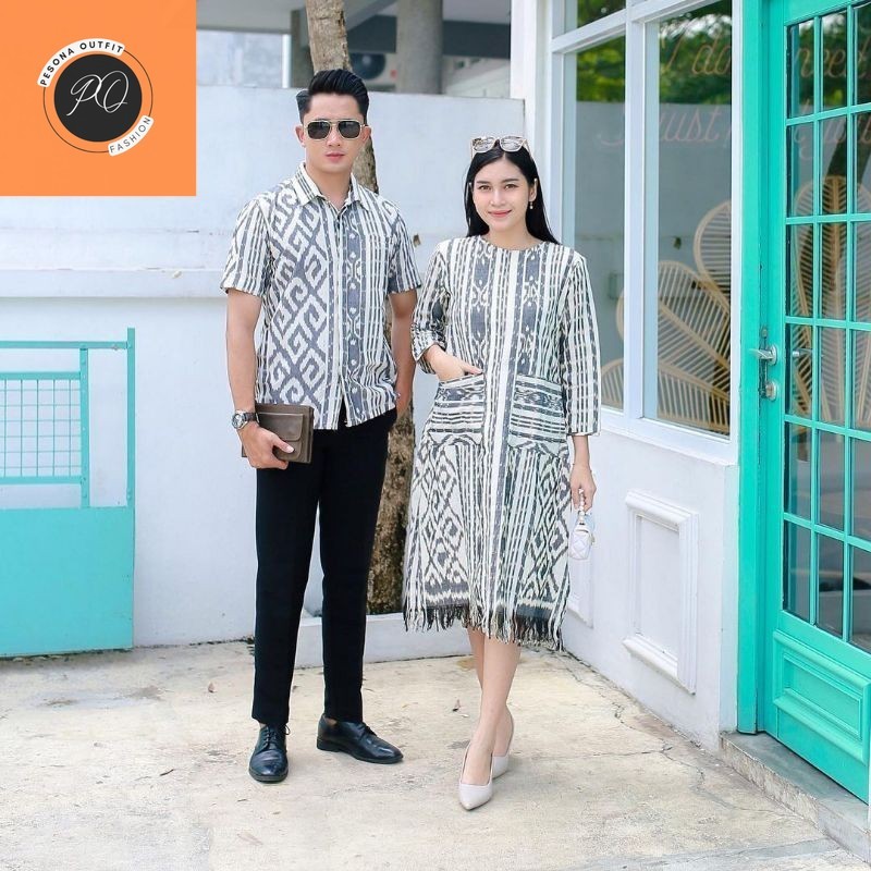 BAJU SET COUPLE TENUN ETNIK JEPARA PASANGAN PREWEDDING COUPLE WARNA PUTIH