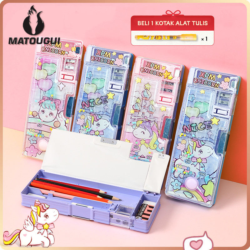 

Matougui Kotak Pensil Multifungsi Lengkap Peruncing Isolasi Penghapus Penggaris Tempat pensil transparan unicorn