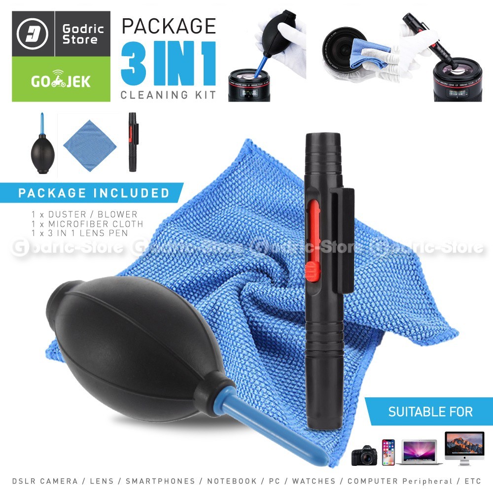 Cleaning Kit 3 in 1 Lensa Kamera Pembersih Monitor LCD HP Laptop Air Blower + Lens Pen + Micro Fiber