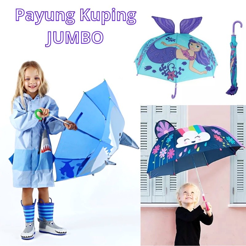Payung Anak Kuping Tanduk Telinga Jumbo Besar Motif Karakter Kartun Animal Disney Princess Hello Kit