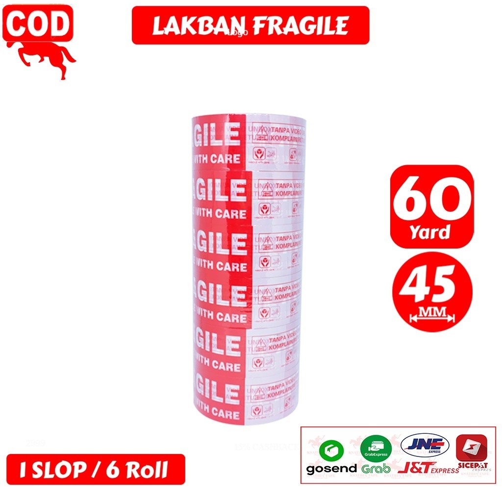 

Lakban OPP Tape / Lakban Fragile KSATRIA Tape 45mm x 60 Yard (1 Slop)