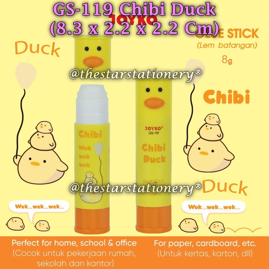 

(1 Biji) GROSIR Glue Stick Joyko GS-119 8 Gram Chibi Duck / Lem Kertas Batang Joyko GS-119 (1 Biji)