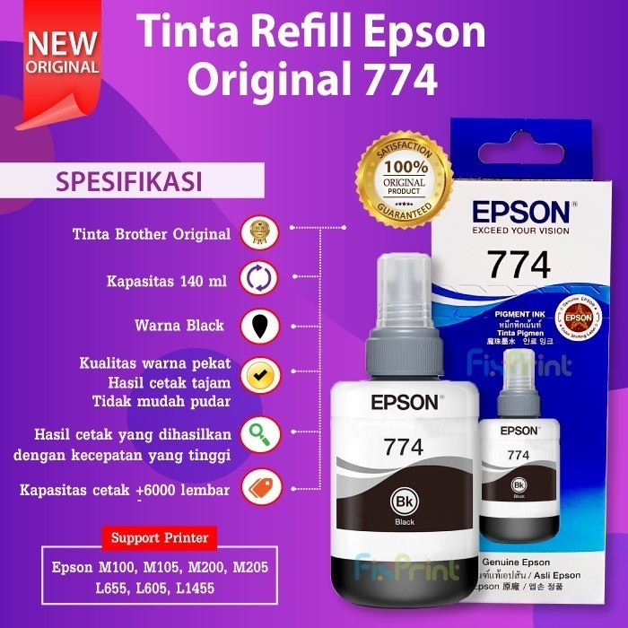 Tinta Epson Original 774 Black 140ml Tinta Epson M100