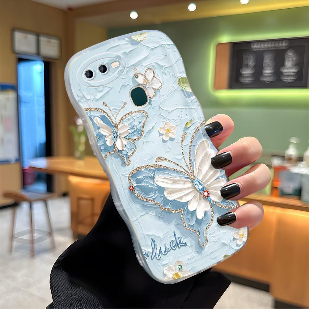 Casing Hp Untuk OPPO A12 A7 A5S A12S Softcase Mode Phone Cover Blue Butterfly 4246 Cesing Big Wavy C