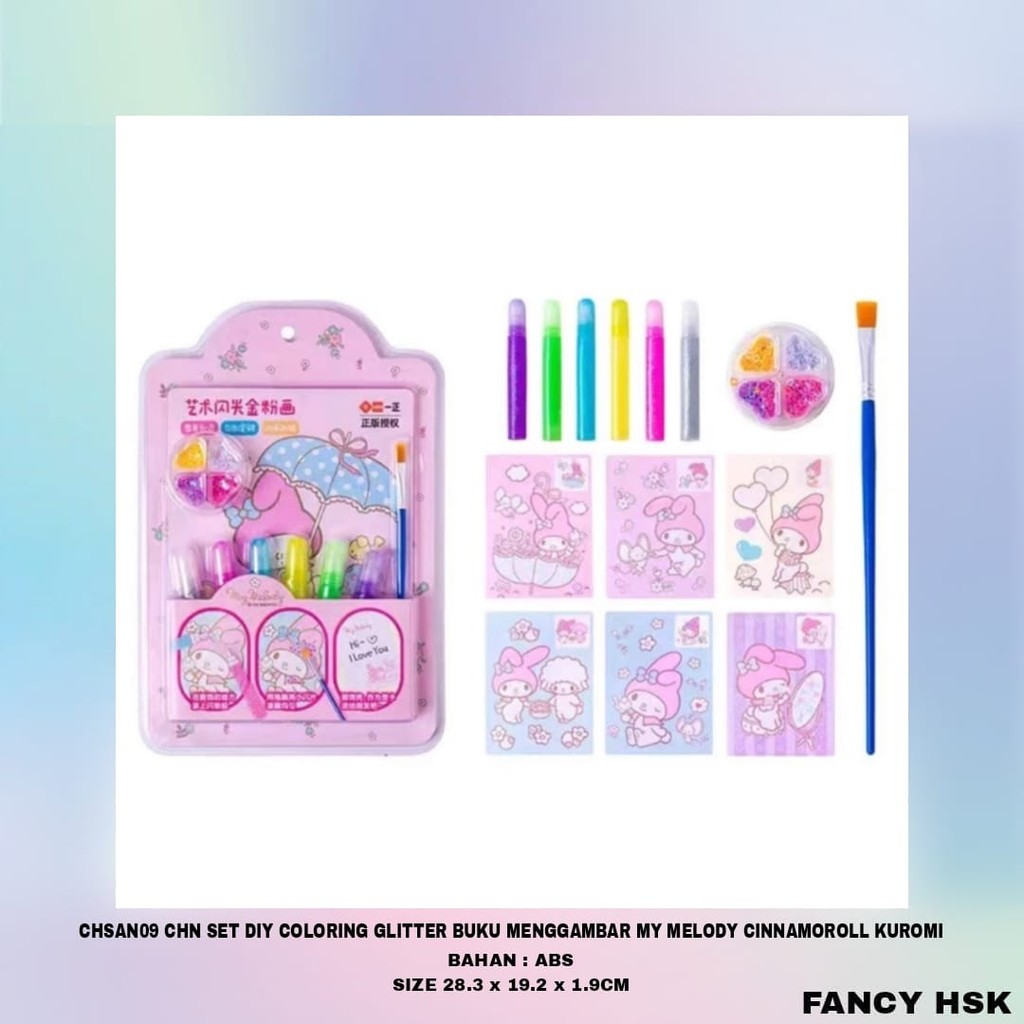 

CHN SET DIY COLORING GLITTER BUKU MENGGAMBAR MY MELODY CINNAMOROLL KUROMI CHSAN09