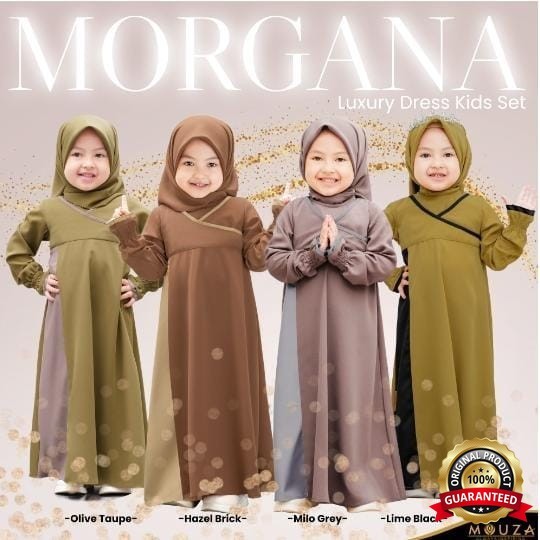 SabilaMall - Gamis Anak Premium Polos Simple Morgana Luxury Dress Kids Set Original By Mouza