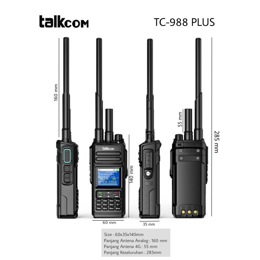 Talkcom TC-988PLUS Hybrid Radio HT PoC+Analog 10 Watt Waterproof IP68 Server PoC Global Permanen Fre