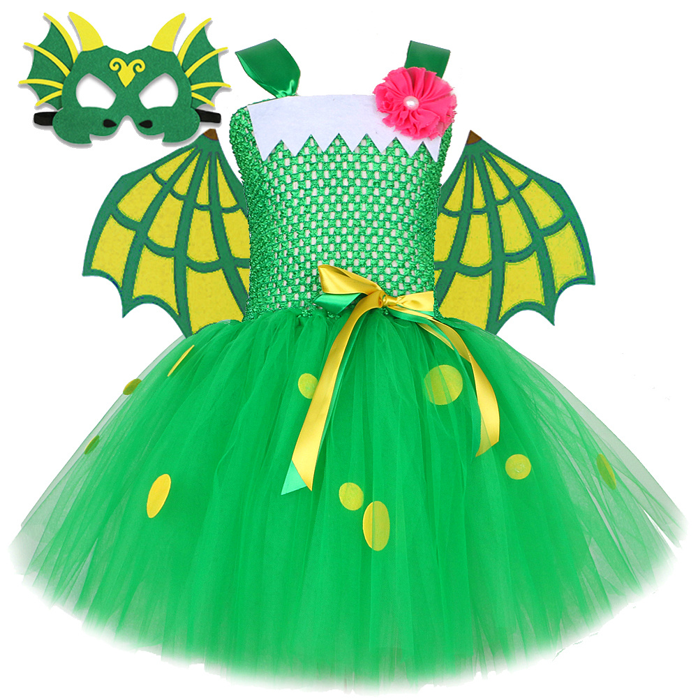 Green Dinosaur Fancy Dress for Girls Kids Dorothy inspired Halloween Costume Girl School Play Fluffy