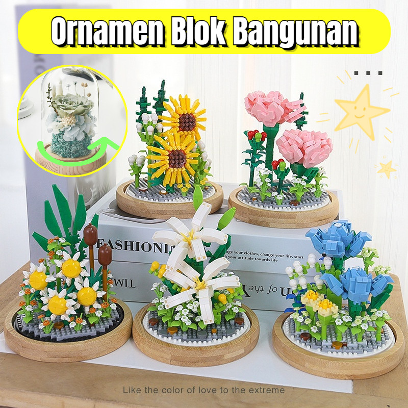 Plant Bricks Block Tanaman Susun Bata Mainan DIY Bunga Buket Balok Bangunan Nano Mainan Toys/Kompati