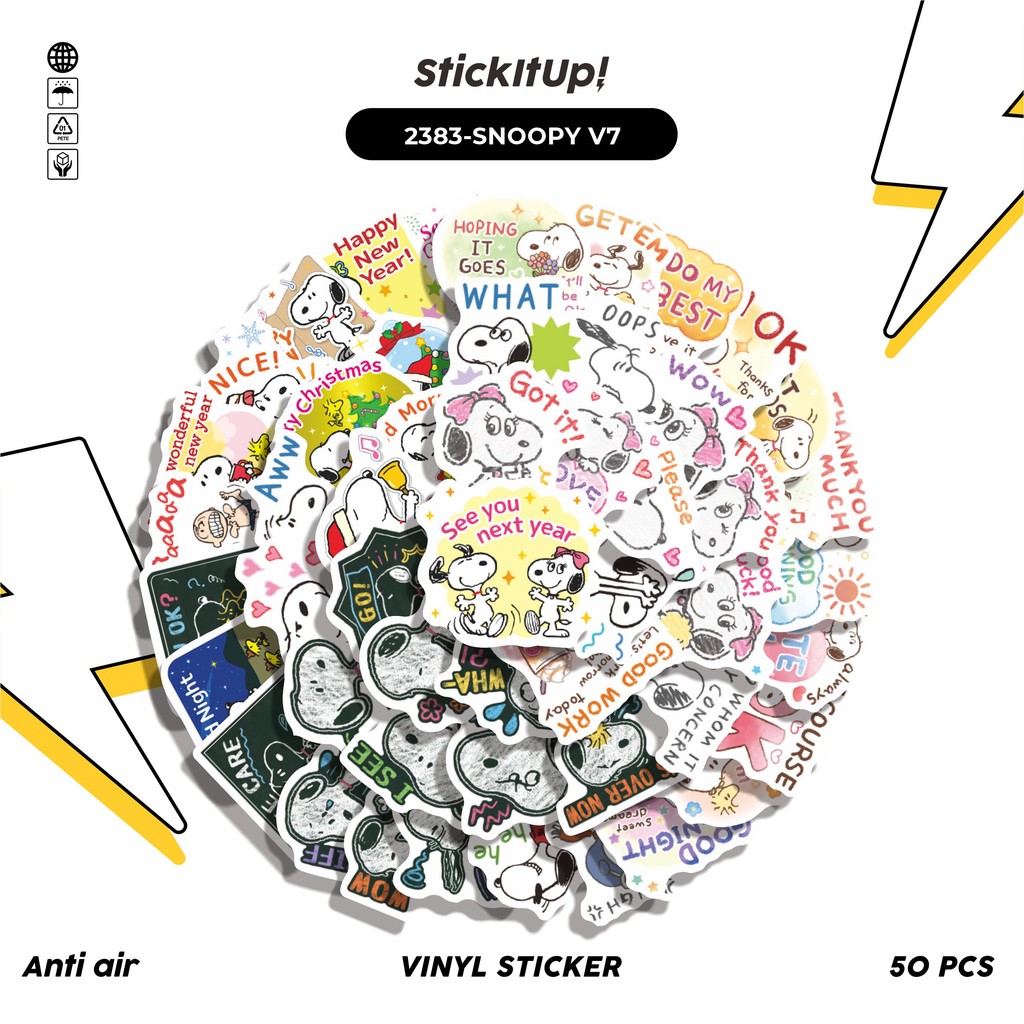 

COD✨ 50 Pcs Stiker Pack SNOOPY V7 Lucu Aesthetic Vynil Waterproof untuk Freebies Sticker Buku Journal Casing HP Laptop