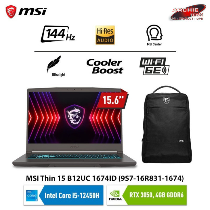MSI Thin 15 B12UC 1674ID Core i5 12450H 8GB 512GB 3050 W11
